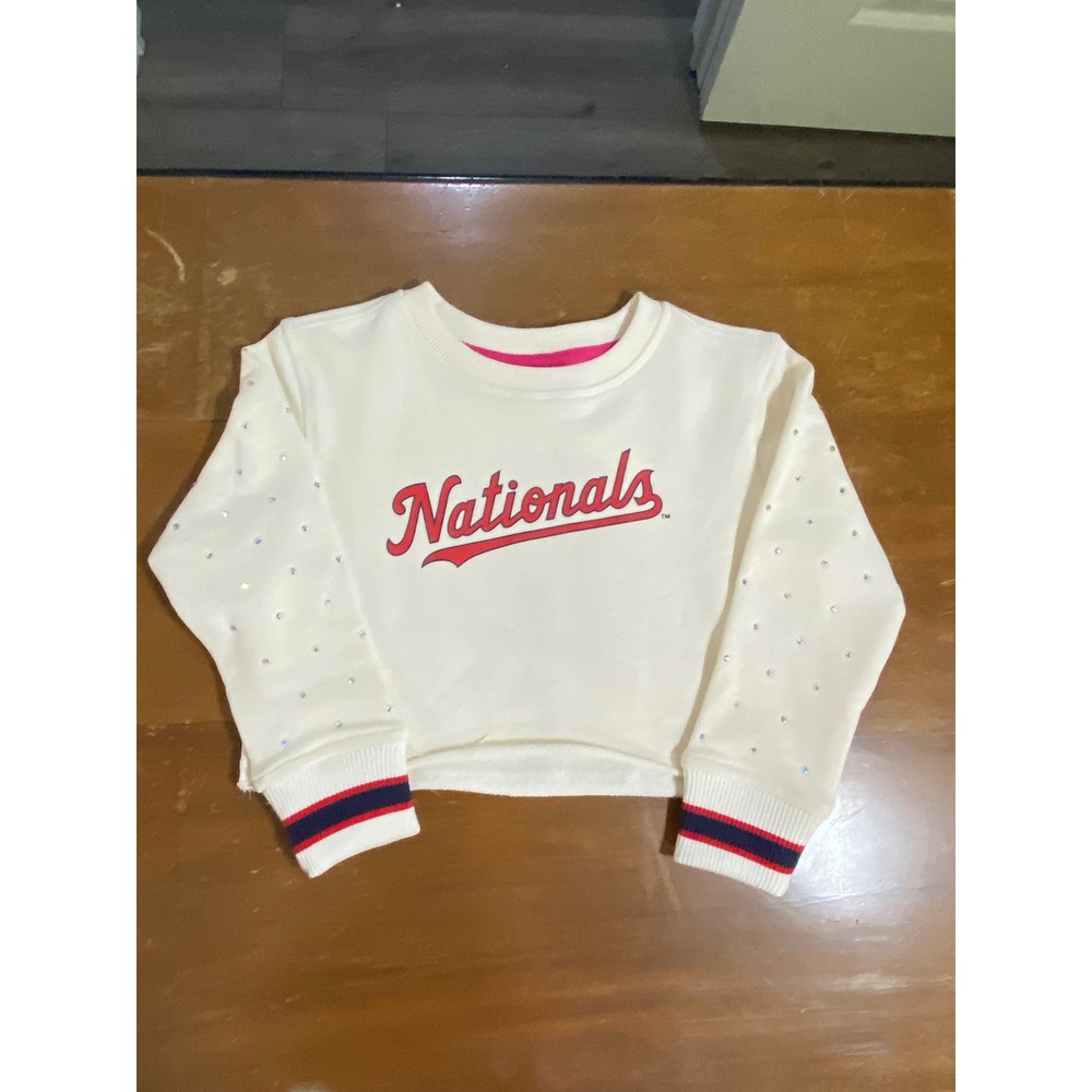 NWT Terez Washington Nationals Sweatshirt Kids 4 cream New Gemstone Crop MLB